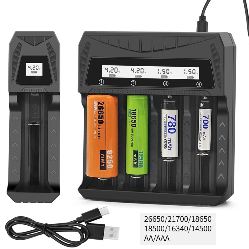 インテリジェント LCD バッテリー USB 充電器 - 18650 4.2V リチウムイオン用 1/2/4 スロット