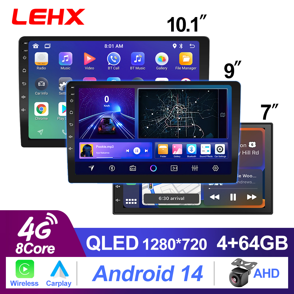 LEHX ワイヤレス Carplay 2din Android 14 カーラジオ マルチメディア ビデオ プレーヤー ユニバーサル 7/9/10 インチ AutoRadio GPS ナビゲーション 4G WiFi