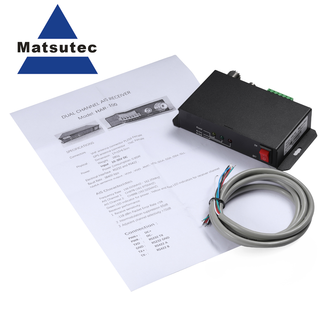 マツテック HAR-100 AIS 受信機 デュアルチャンネル AIS クラス A クラス B 受信機 RS232/RS422 GPS 受信機付き クラス AIS 専用受信機