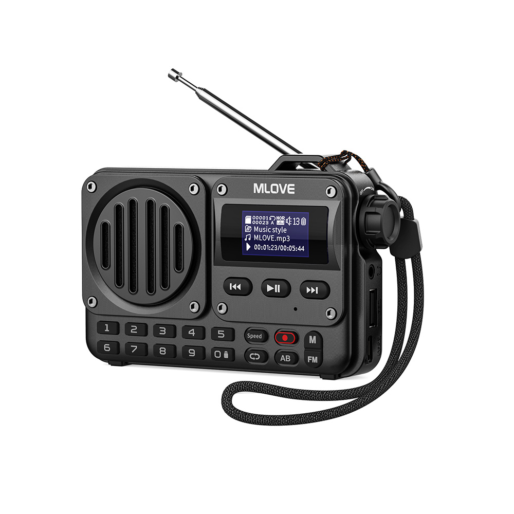 MLOVE BV800 スーパーポータブル Bluetooth スピーカー FM ラジオ、LCD スクリーンディスプレイ、アンテナ、AUX 入力、USB ディスク、TF カード、MP3 プレーヤー付き