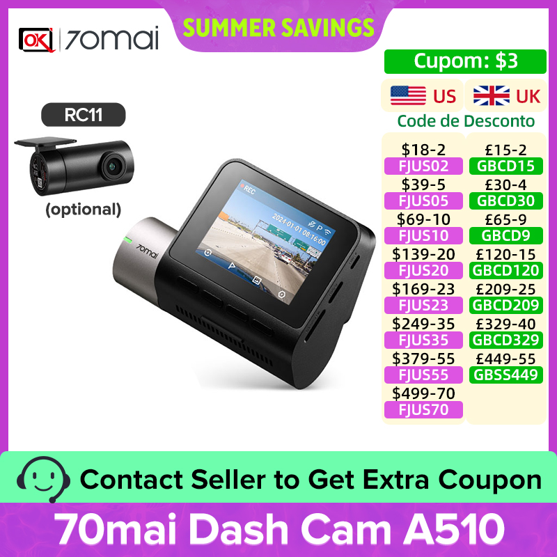 70mai ダッシュカム A510 STARVIS2 IMX675 DVR グローバル 140FOV 1944P HDR ADAS GPS A510 車カメラ 24H パーキングモニターサポートリアカム