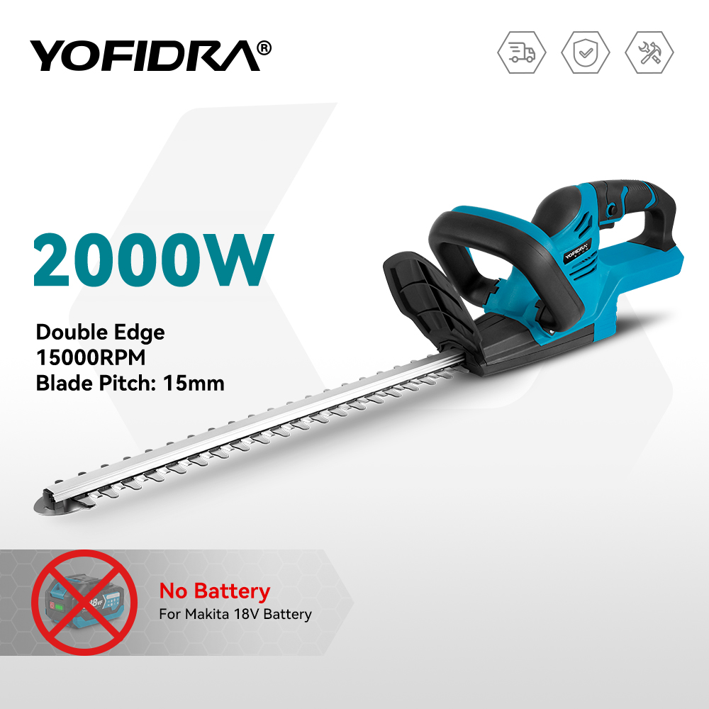 YOFIDRA 2000 ワット 15000RPM 電動ヘッジトリマーコードレス芝刈り機ヘッジ剪定ばさみトリマーガーデン電動ツールマキタバッテリーピン