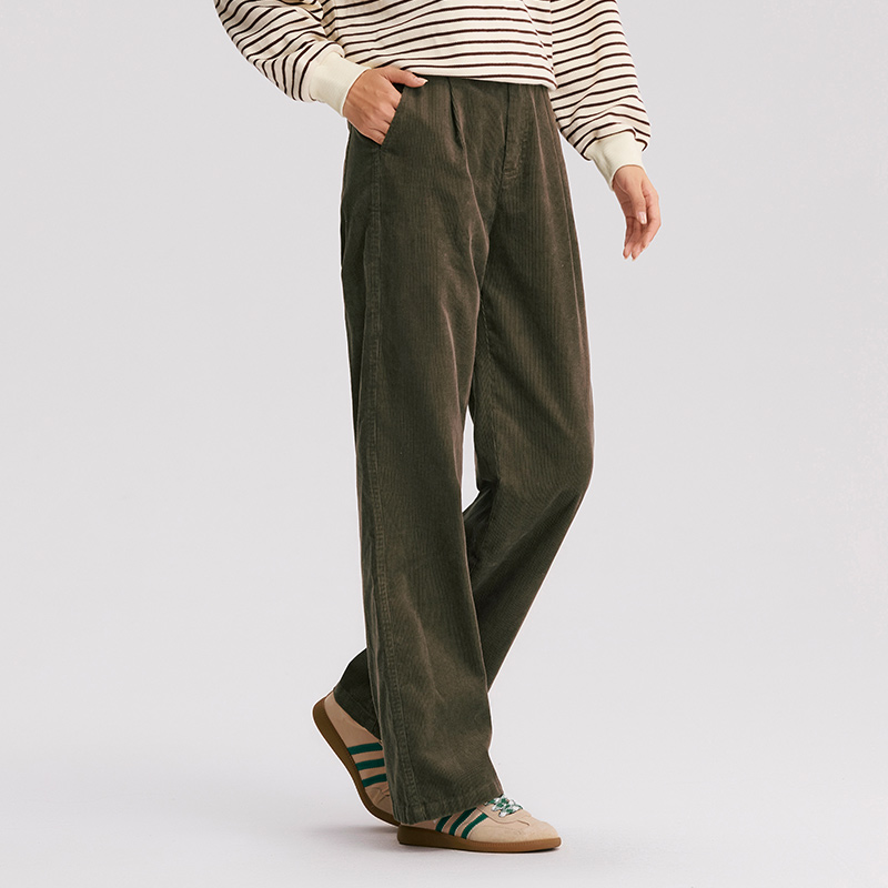 Semir カジュアルパンツ女性コーデュロイ綿ワイドレッグパンツ 2025 新しい冬のヴィンテージ作業服スタイル