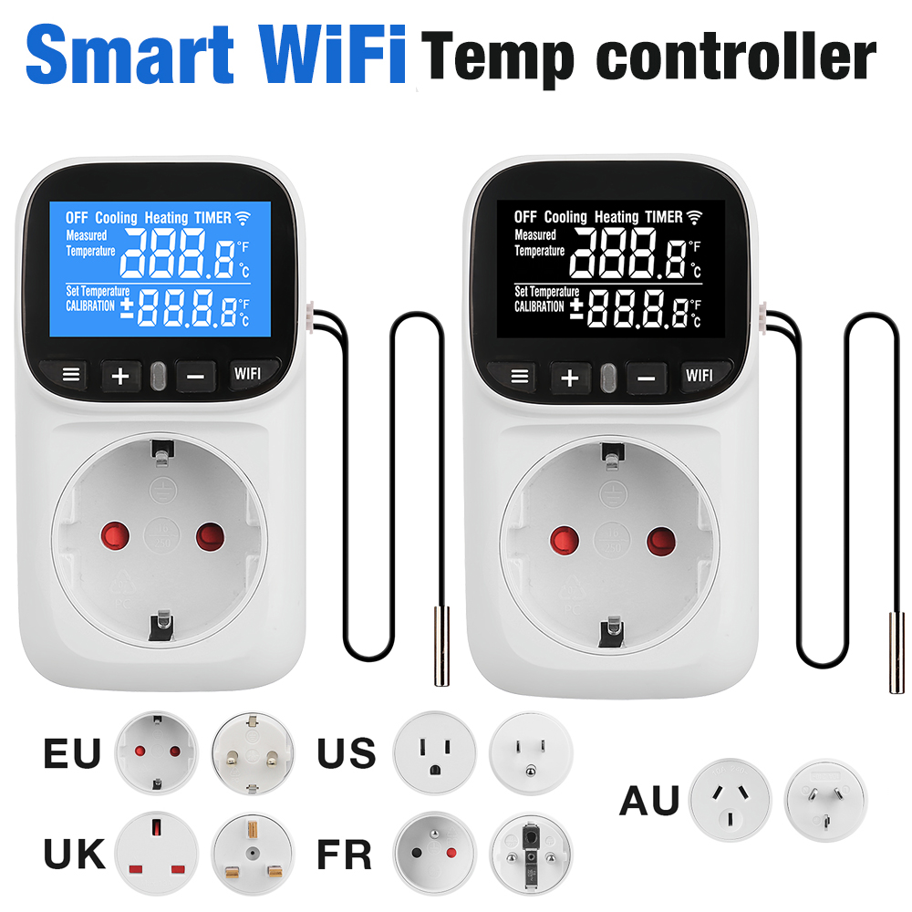 Tuya WiFi サーモスタットスイッチ EU US UK FR AU プラグ温度コントローラソケット AC110-240V タイマーアウトレット LCD 温度計レギュレータ