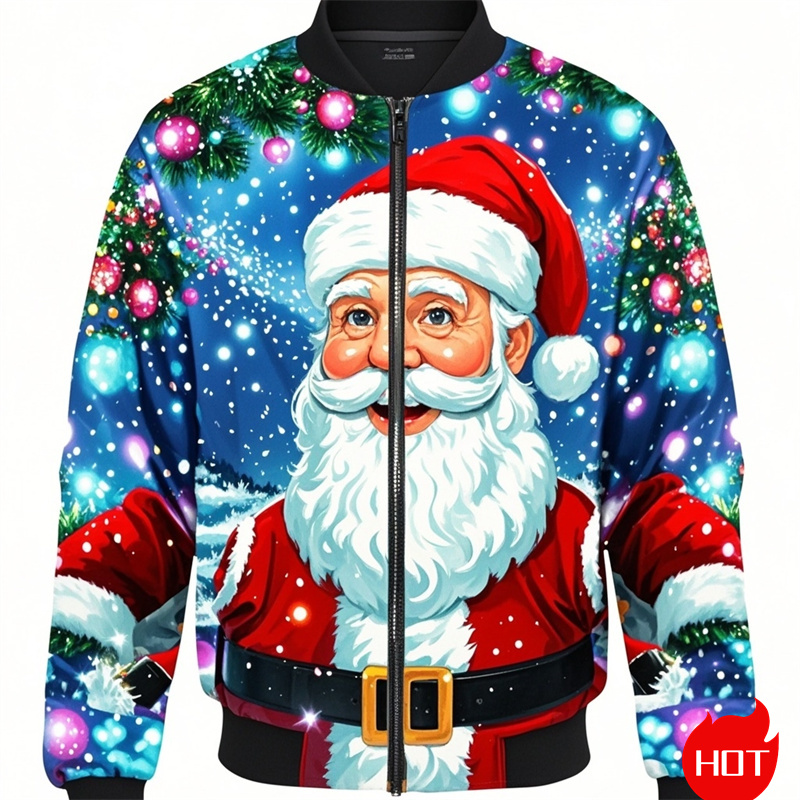 秋のファッション 3D メリークリスマス印刷ジャケットかわいいサンタクロースクリスマスグラフィックジャケット男性ユニセックスおかしいストリート服