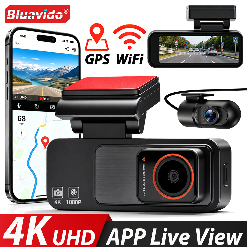 4K Dash Cam Built-in GPS WiFi Front and Rear Supercapacitor 24H Parking Monitor Dual Lens 3.2"IPS 2160P Car Driving Recorder DVR