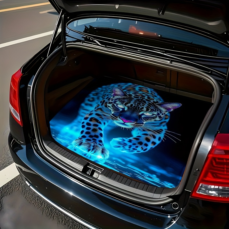 1pc 鮮やかなブルージャガープリントポリエステル車のトランクマットお手入れ簡単インテリアライナーリアルな 3D 効果スタイリッシュなトランクマット