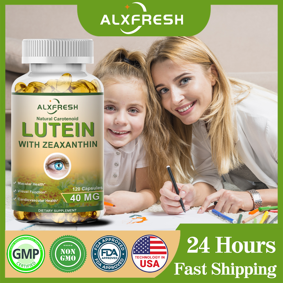 Alxfresh ルテイン 40 mg とゼアキサンチンの健康補助食品と目のビタミンが目の疲れ、ドライアイと視力の健康をサポートします。