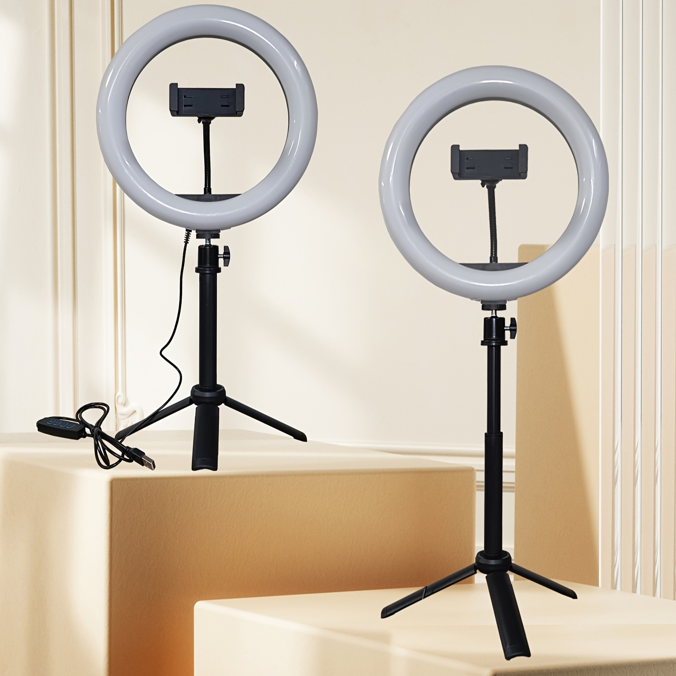 10インチ LEDリングフィルライト 三脚スタンドと電話ホルダー付き ビデオ、写真、自撮り、Vlog、メイクアップ用の調光可能な電話ホルダー