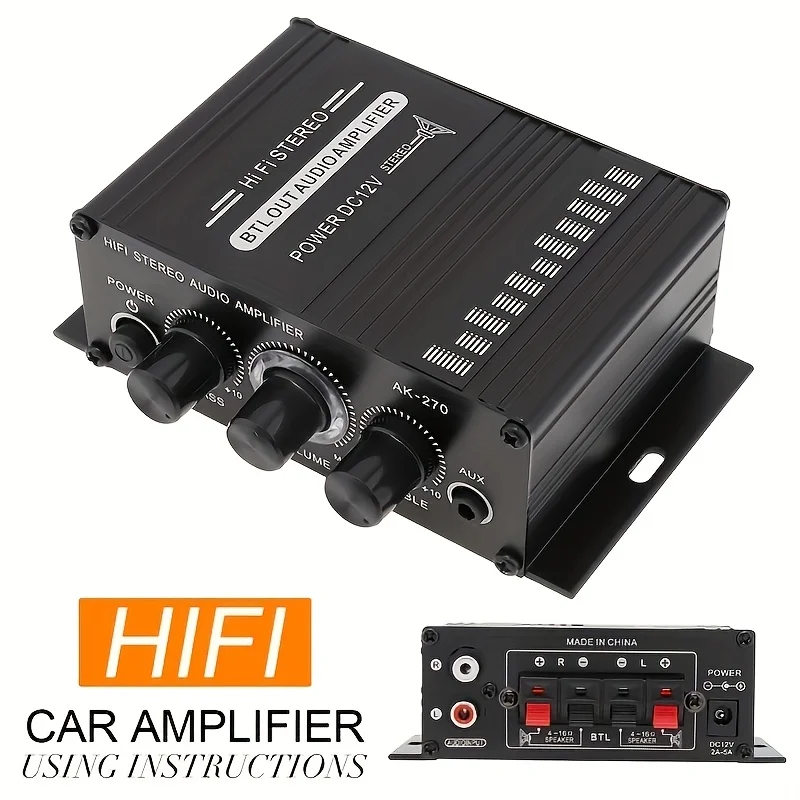 AK-270 400W ミニパワーアンプ 12V/24V 2.0 チャンネルステレオオーディオアンプ HiFi サウンドホームカーシアターシステムコンパクト