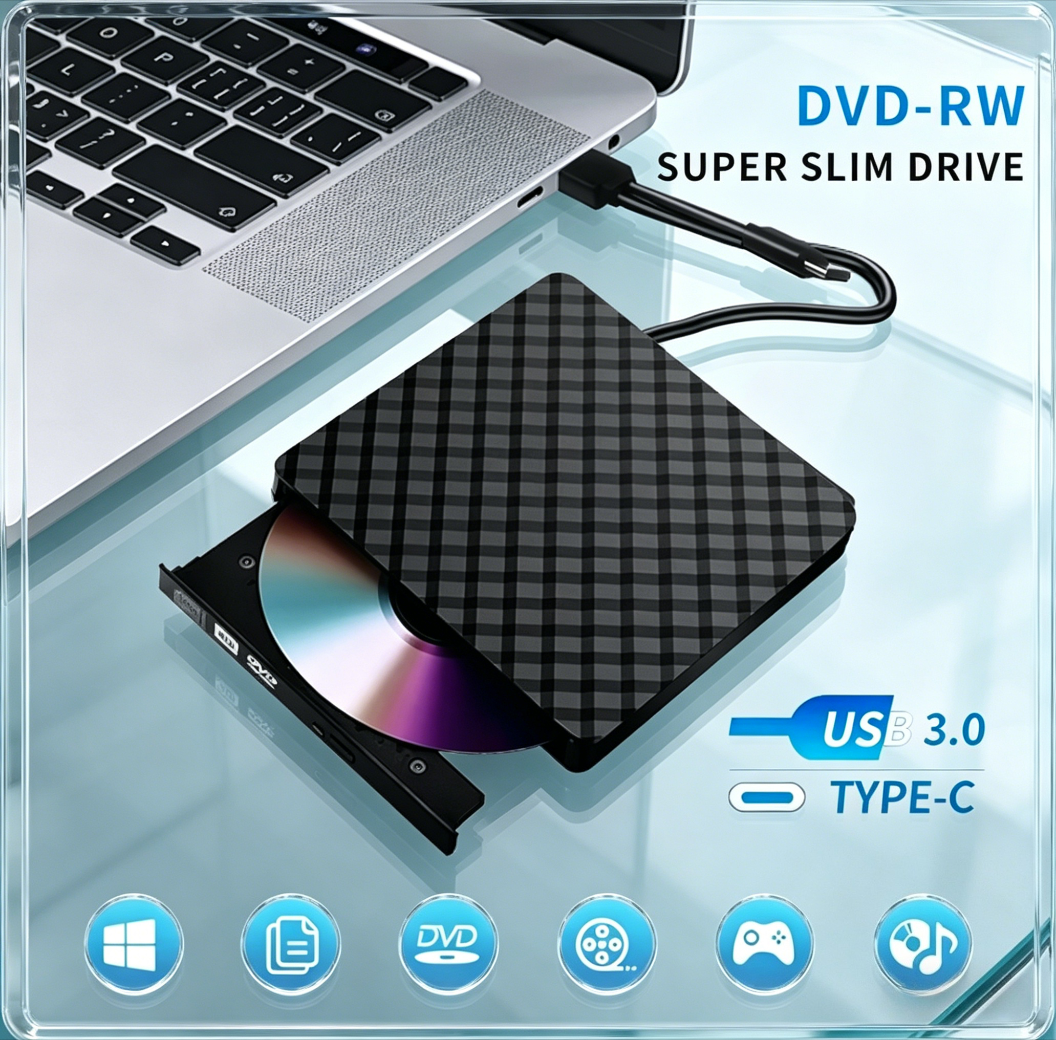 外部 DVD RW ドライブ 2 in 1 USB 3.0 タイプ C インターフェイススリム CD DVD ライターバーナーリーダープレーヤー光学ドライブラップトップノートブック