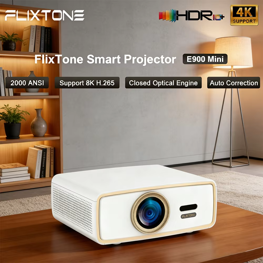 Everycom Flixtone E900 ミニプロジェクターフル HD 1080P 2K 4K 8K WiFi 3G 64G ホームシアタームービープロジェクタースマートビデオビーマー