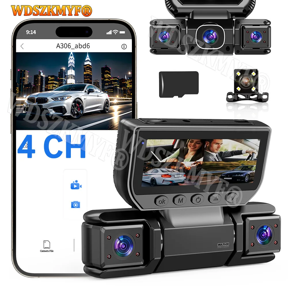 4カメラ360度車DVR 1080PビデオレコーダーWIFIダッシュカムフロント右左リアビューカメラ24時間駐車モニターギフト