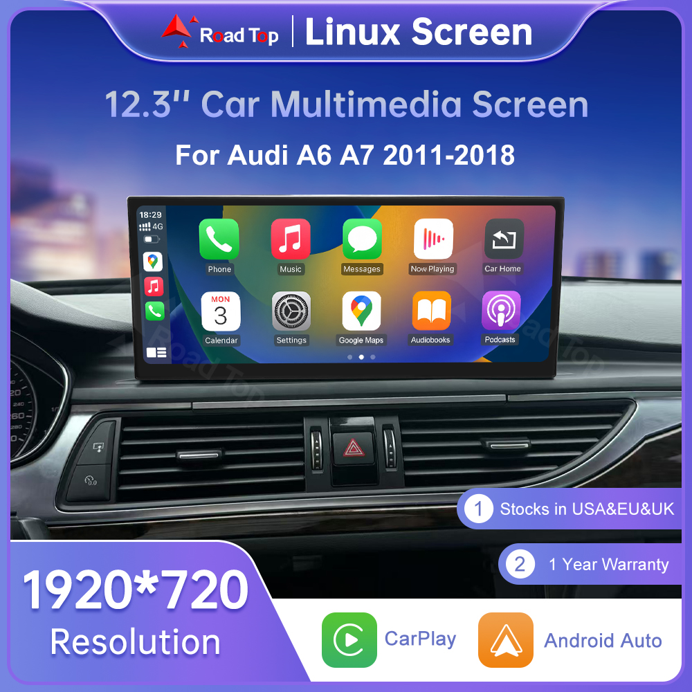 ロードトップ 12.3 "Linux スクリーンアウディ A6 C6 A7 C7 2011-2018 ワイヤレス CarPlay Android 自動 Airplay カーラジオプレーヤー