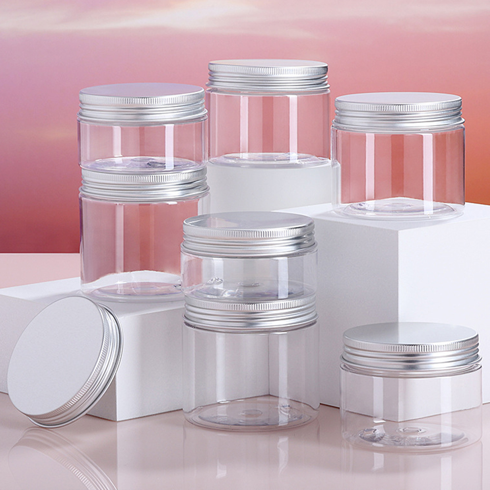 20 個 250/200/150/100/50 ミリリットル空のクリーム瓶透明プラスチック化粧品容器アルミ蓋付き保存瓶化粧ボトル
