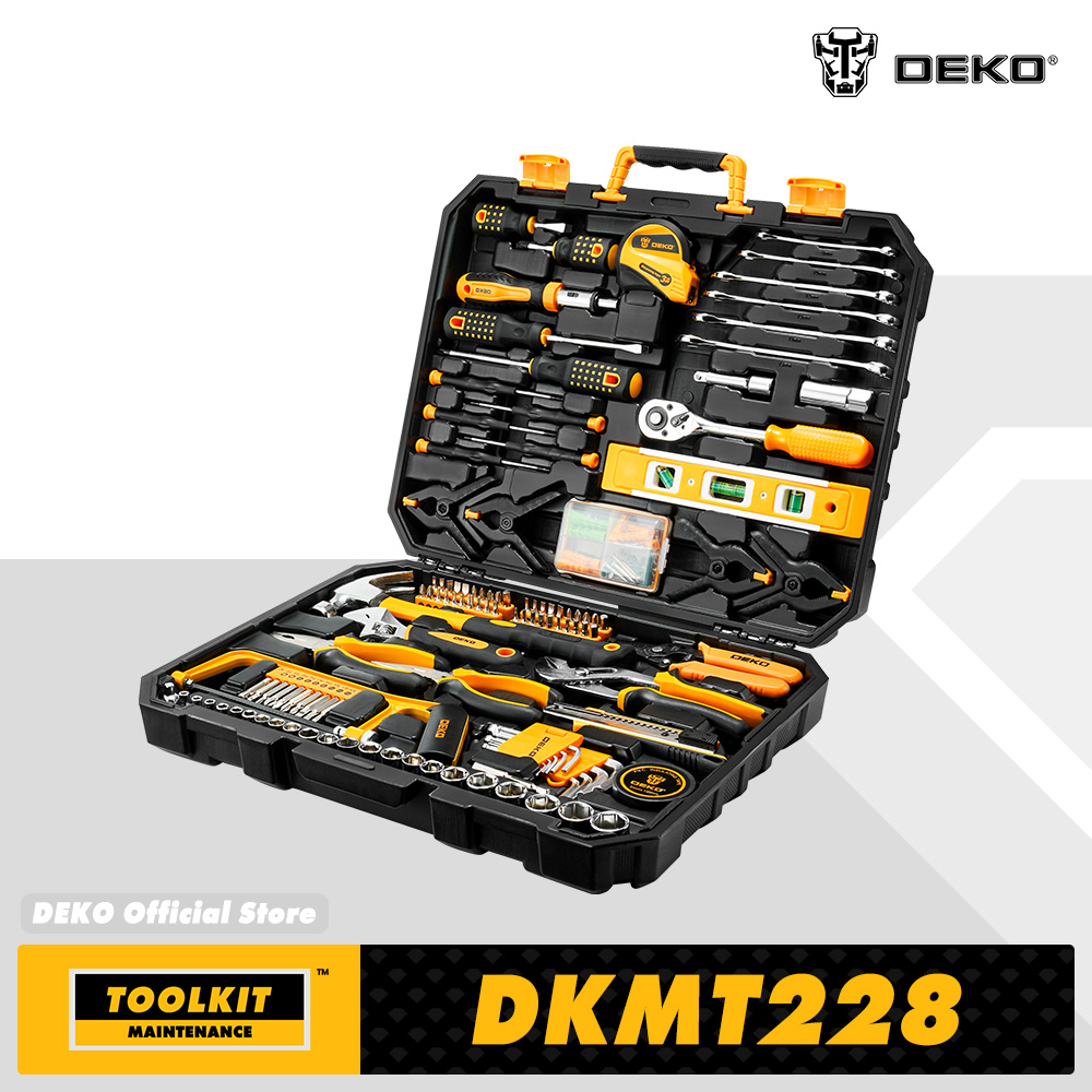 DEKO 228 個ソケットレンチ自動車修理ツールコンビネーションパッケージ混合ツールセットハンドツールキットプラスチックツールボックス収納ケース付き