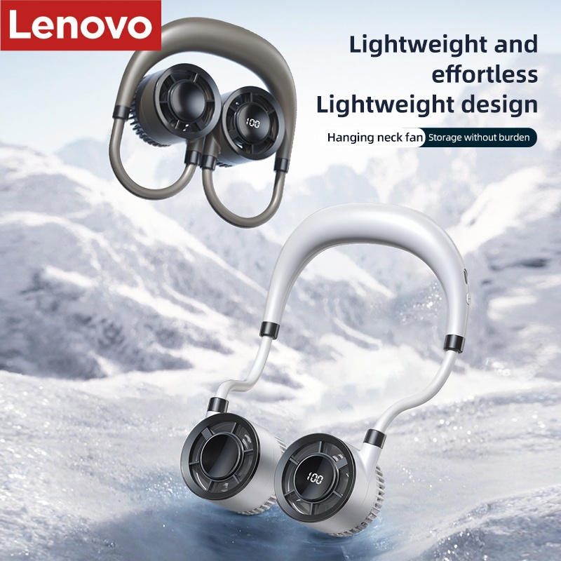 Lenovo デジタルディスプレイネックファン充電式 5000mAh ポータブルウェアラブル冷却空気クーラー USB ファンアウトドアスポーツ旅行
