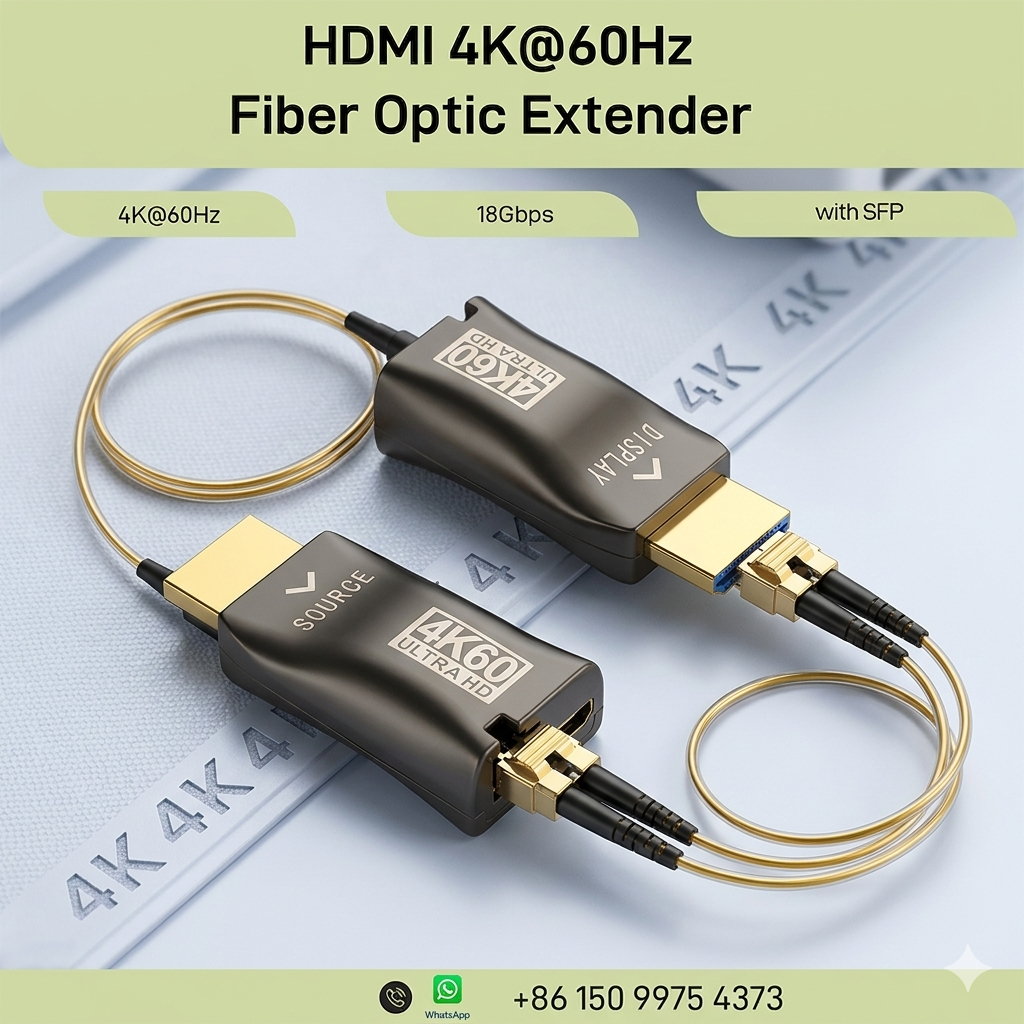 HDMI 2.0 光ファイバーエクステンダー 4K@60Hz 18Gbps OM3 OM4 マルチモード 300M HDCP DDC CEC サポート