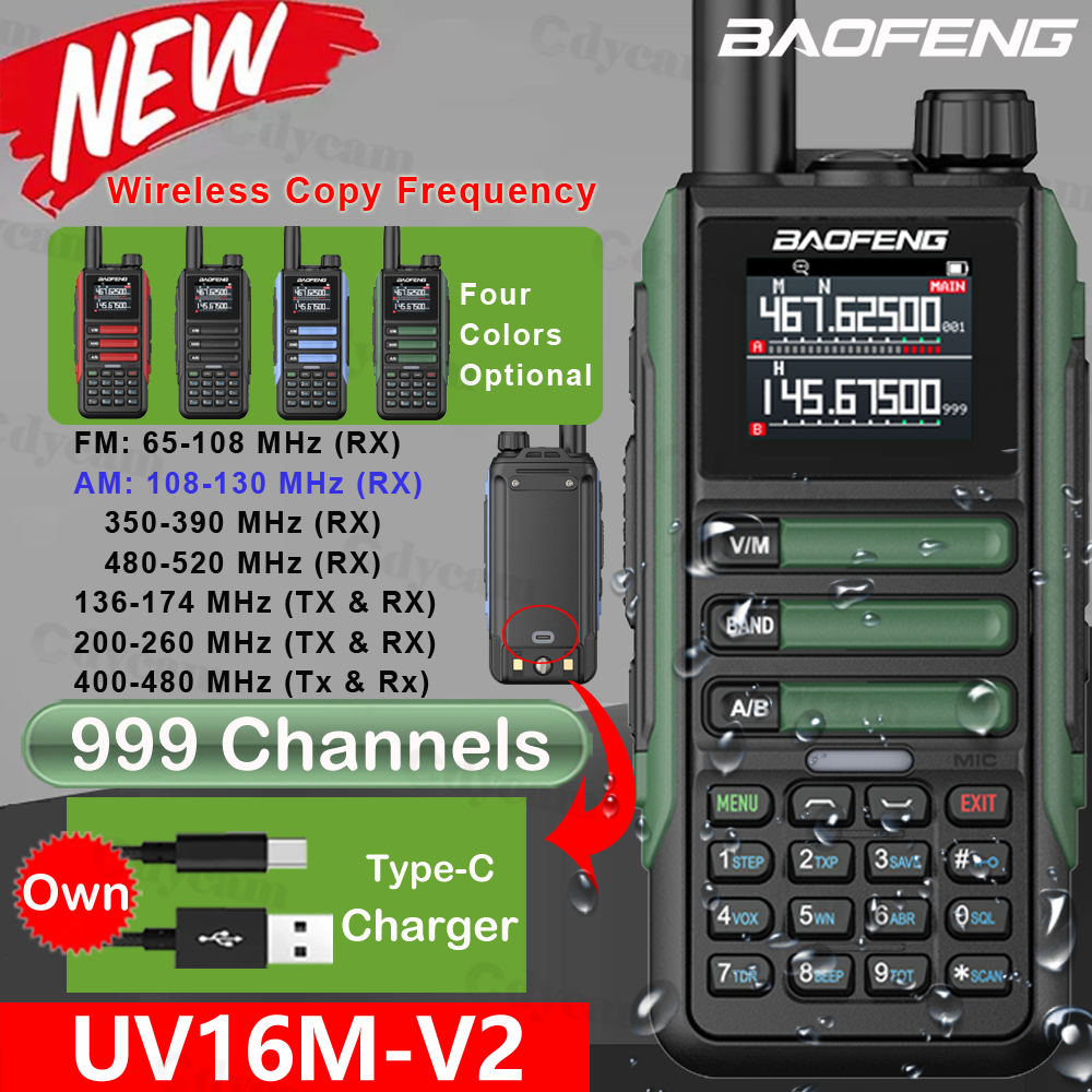 アップグレード Baofeng UV16M V2 トランシーバー AM FM 双方向ラジオ フルバンド LCD 999CH 周波数コピー VHF UHF NOAA ノイズリダクション Type-C