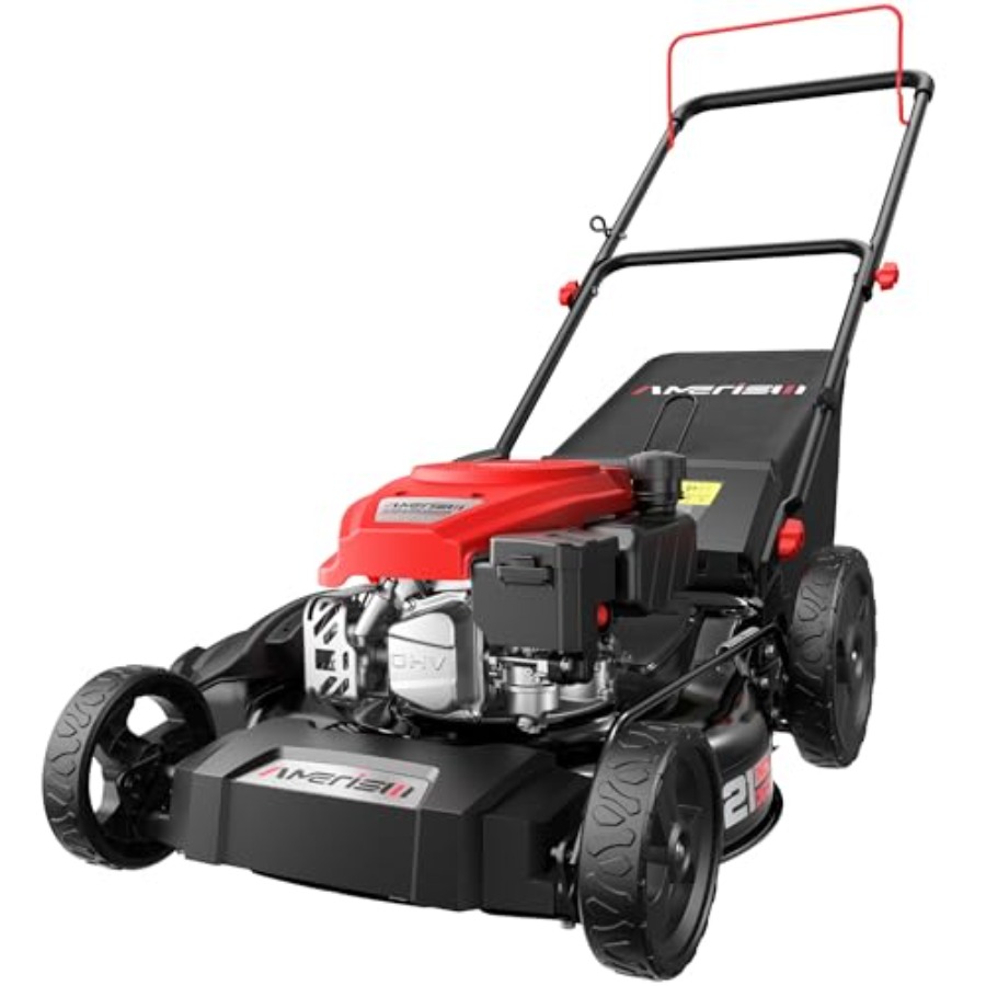 21インチ 3IN1 ガスプッシュ芝刈機 144cc 4サイクルOHVエンジン マルチ/バッグ/サイドディスチャージ 6ポジション高さ調整 スチールデッキ