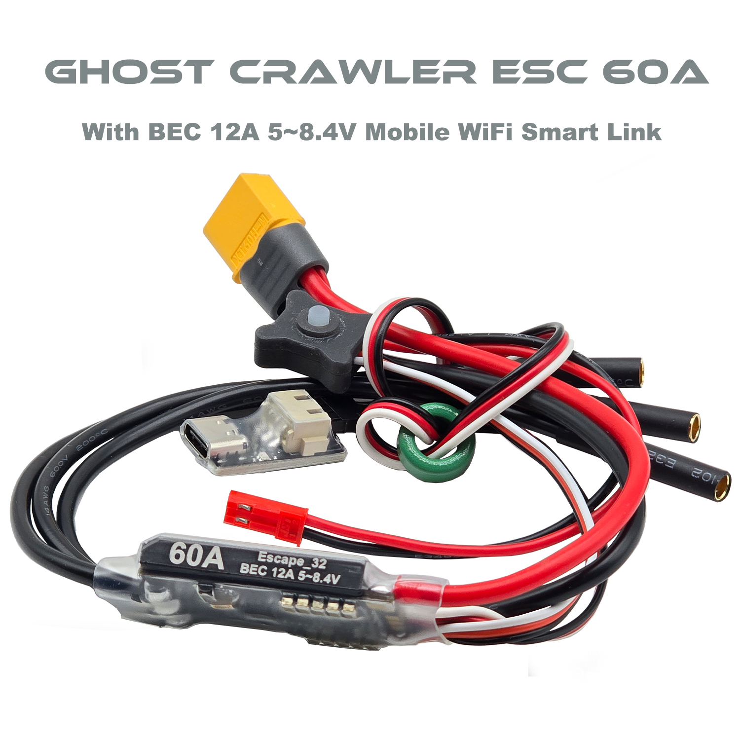 ゴースト クローラー ブラシレス ESC 60A 12A BEC 5 〜 8.4V 1/10 クローラー車用 ESCape32 WiFi リンク パラメーター設定ツール付き