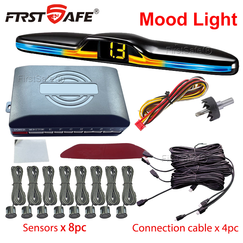 FirstSafe 工場フロントおよびリアパーキングセンサーキットムードライト表示システムバックアップモニター検出器アシスタント 6 8 レーダーセンサー