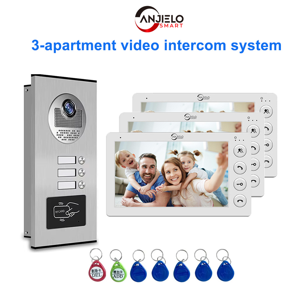 ANZIELO 3 ユニットホームビデオインターホンアパート用住宅インターホンドアベルビデオドア電話システム RFID カードロック解除付き