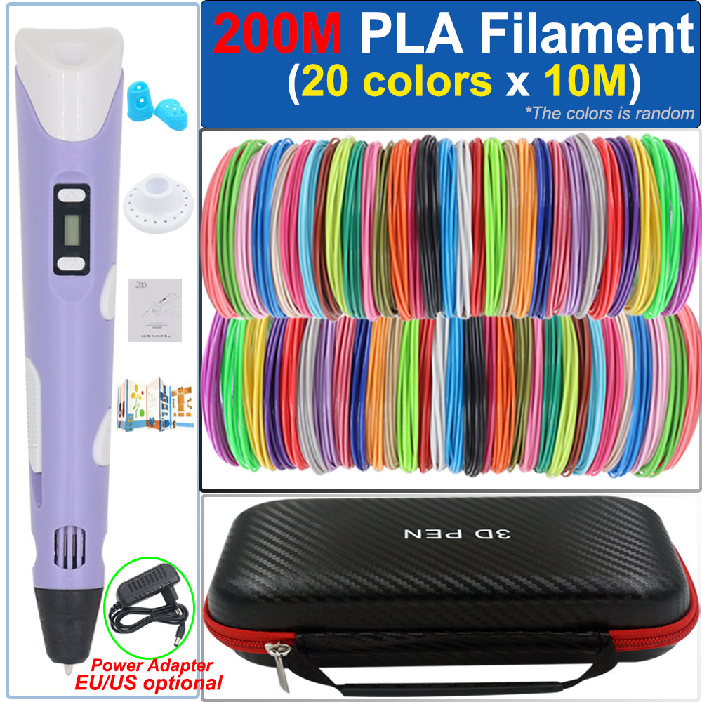 子供の 3D ペン 3D 描画印刷ペン LCD スクリーン電源アダプタ 200 メートル PLA フィラメントおもちゃ子供クリスマス誕生日 DIY ギフト