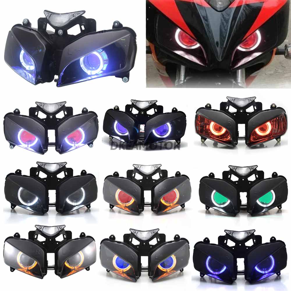 オートバイのフロントヘッドライト天使悪魔の目 HID プロジェクター Hi/Lo ビームヘッドランプライトアセンブリホンダ CBR1000RR 2004-2007