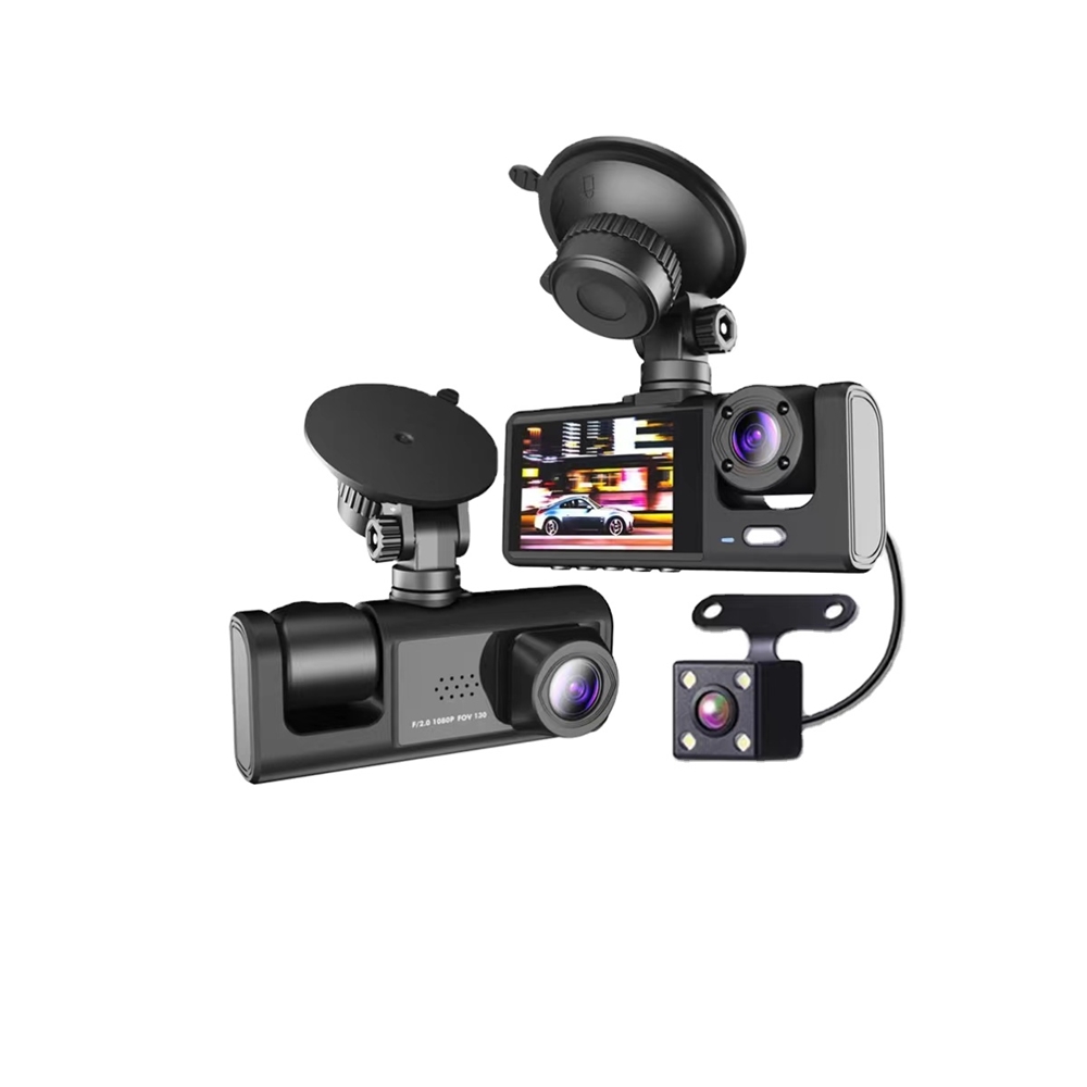 HONGTONG 3 Ch HD ダッシュカム 車用 1080P フロントおよびリアカメラ モーション検出 24H パーキングモニター 170 FOV DVR