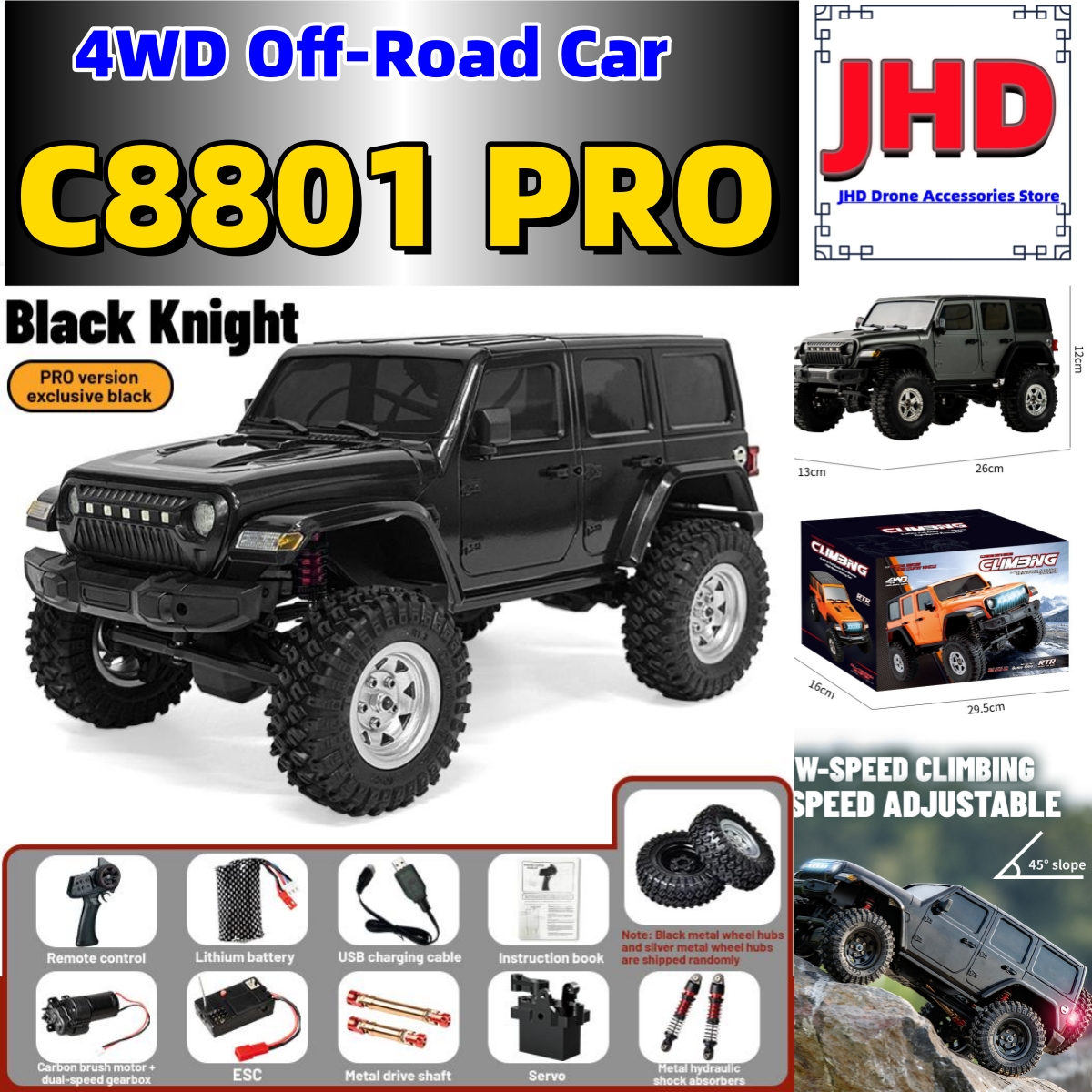 JHD JJRC C8801 プロ 1:18 Rc 3 レベル調整デュアルスピードギアボックス 4WD C8801 サスペンションオフロード車より多くのバッテリー