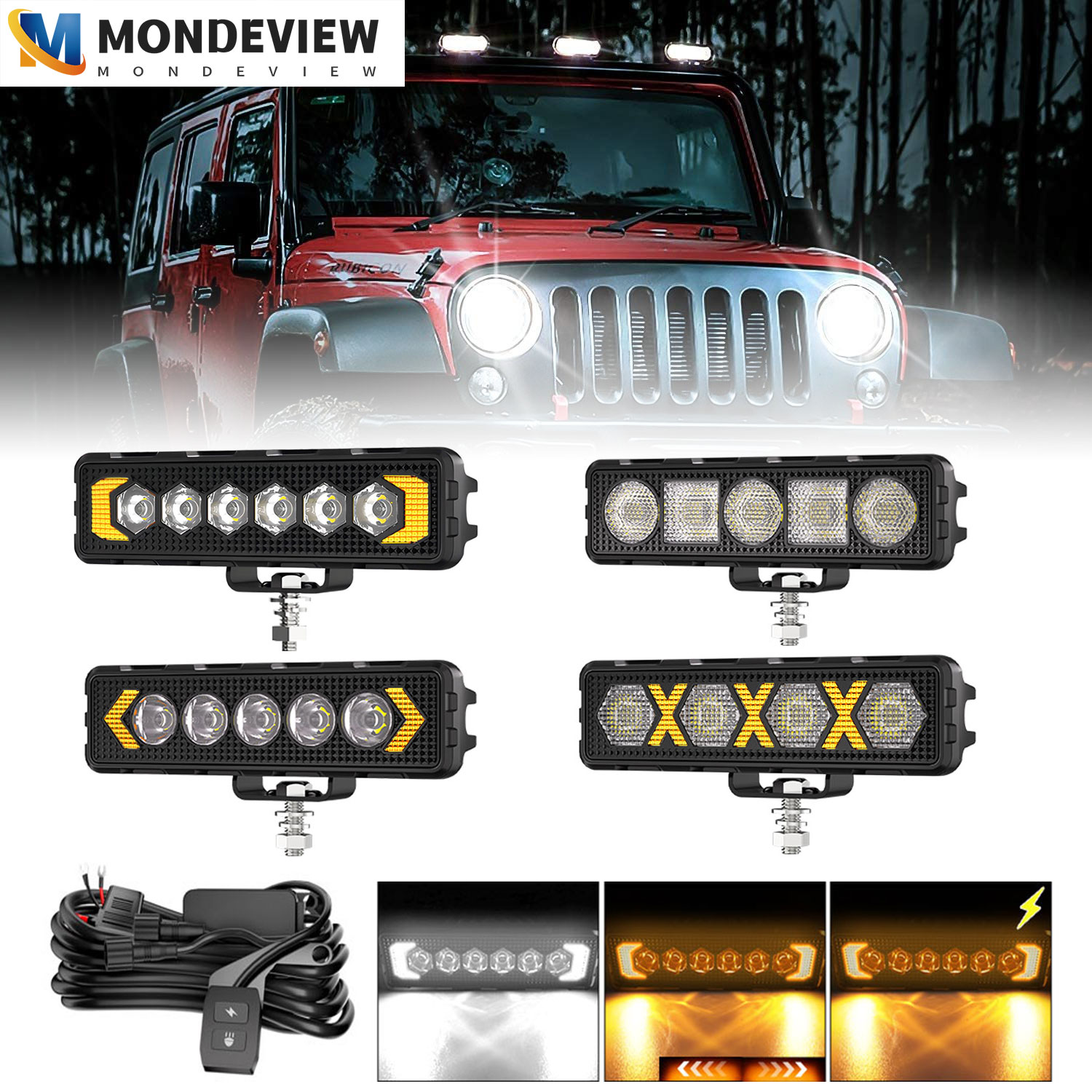 MONDEVIEW 6 インチストレート LED ワークライト 6000K 100W 6800lm オフロードフォグライト、オートバイ/トラック/SUV/UTV に適しています