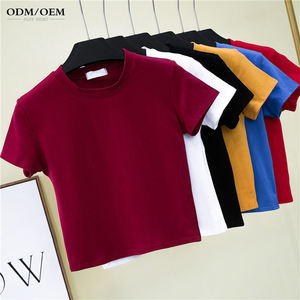 サマーベビーTシャツ Y2KカットトップTシャツ セクシーな薄手無地シャツ レディース 100%コットン 通気性 高品質 平織りTシャツ