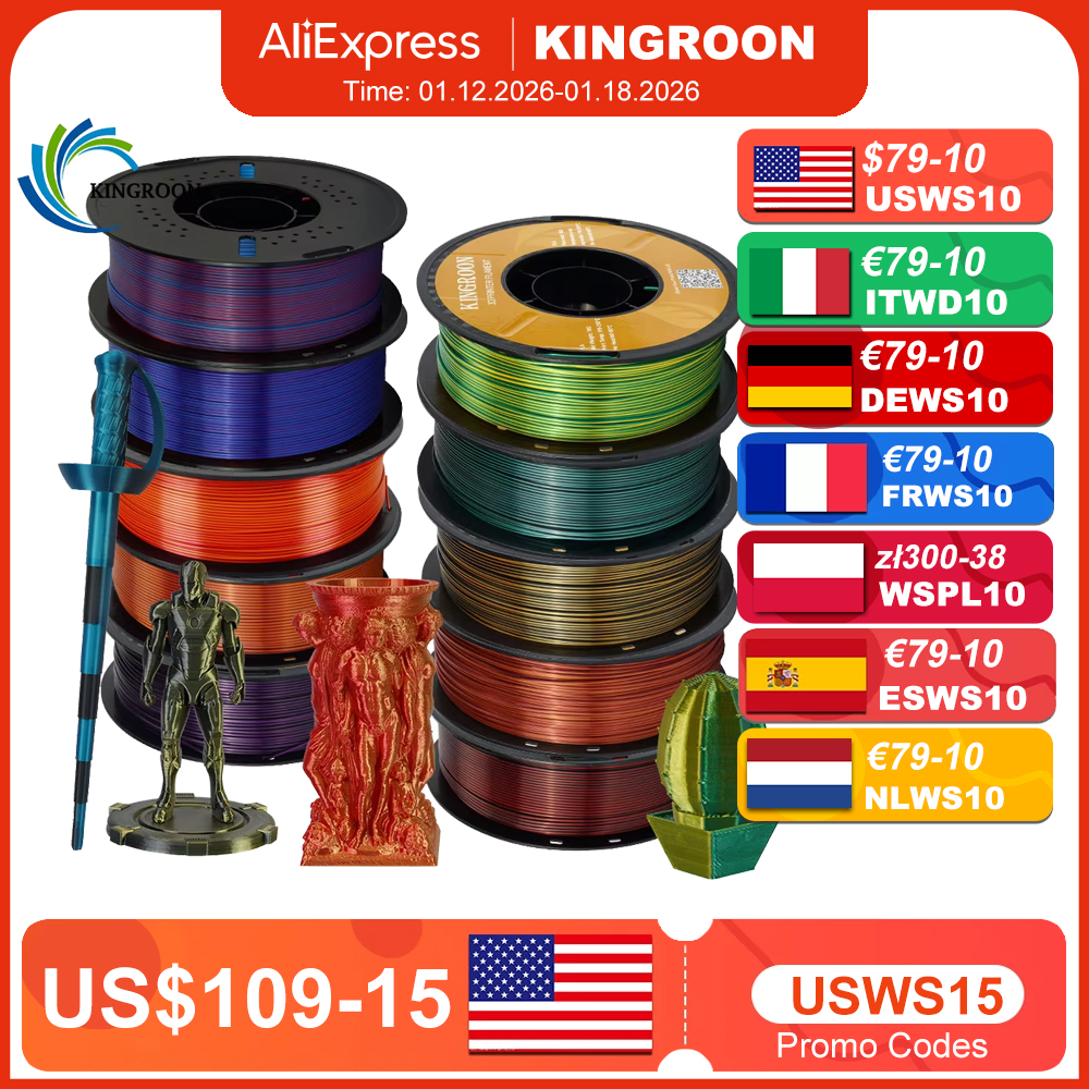 KINGROON シルクデュアルカラー PLA フィラメント 3D プリンタ 1.75 ミリメートル 11/22 ポンドシルク PLA フィラメントプラスチック材料 3D 印刷特別色
