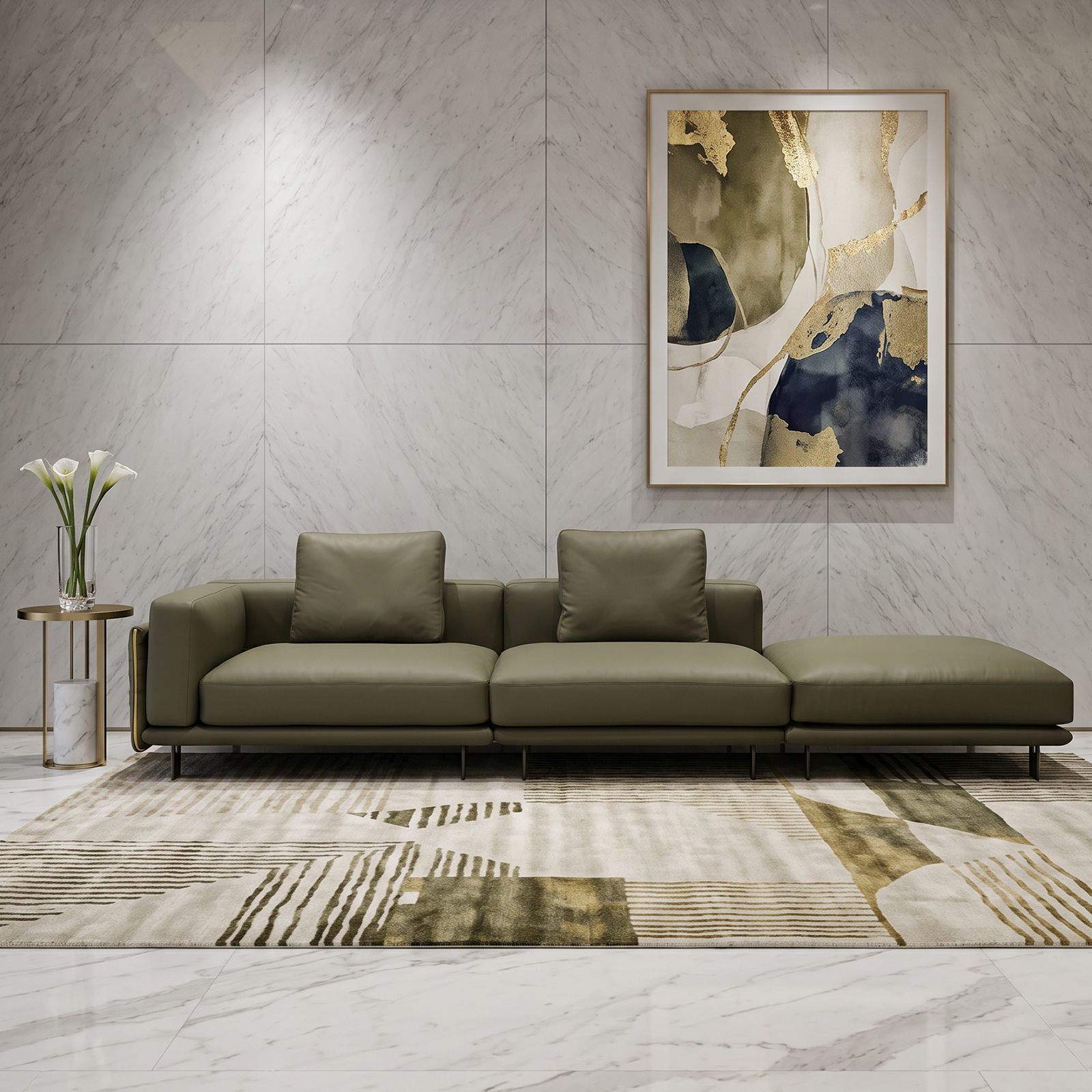 #Comfortable Olive Green Upholstered Leather Modular Velvet Sofa With Adjustable Seating for Modern Living Space