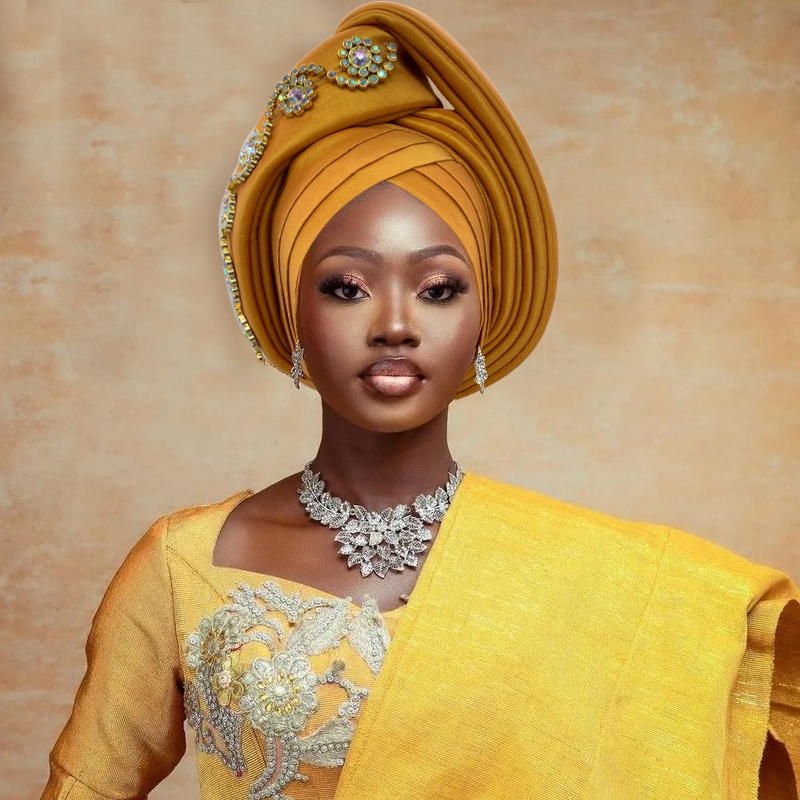 ダイヤモンドターバンキャップ女性アフリカ女性ヘッドラップナイジェリアオート Gele Headtie ウェディングパーティー帽子 Turbante Mujer