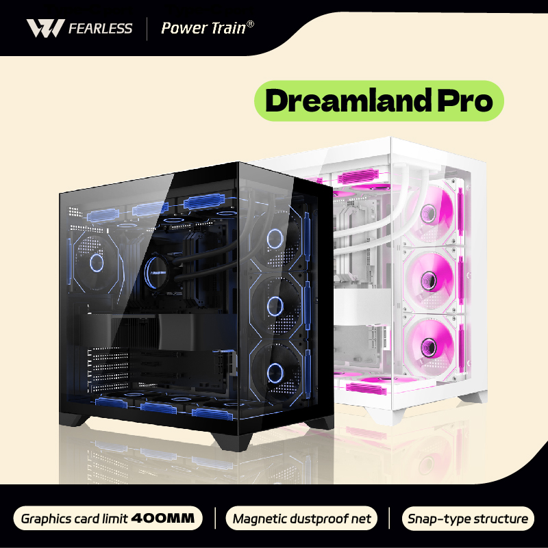 パワートレイン Dreamland PRO ATX マザーボード PC ゲーム 360 水冷シービュールーム両面ガラスゲーミングコンピュータケース
