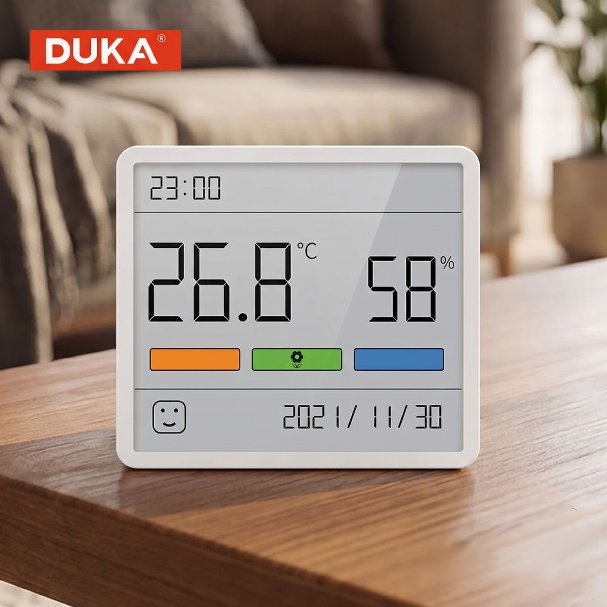 DUKA Atuman 液晶電子デジタル温度湿度計時計屋内家庭用温度計湿度計気象ステーション