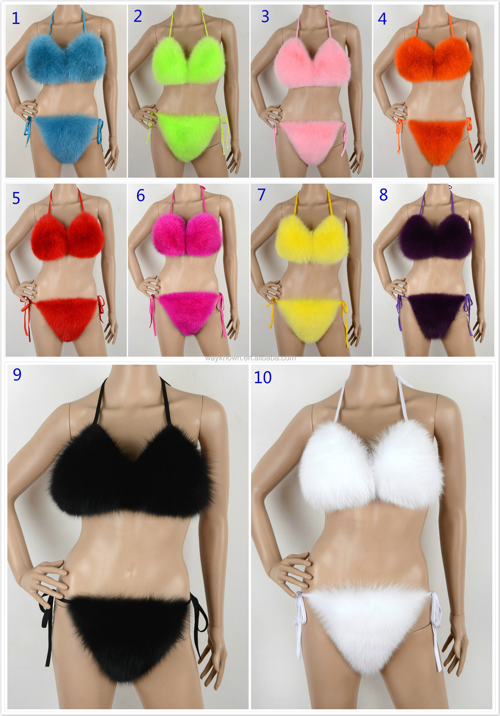 カスタムカラー新ファッション女性のリアルキツネの毛皮ビキニブラジャー夏のビーチ下着パーティー取り外し可能な厚いふわふわ本物の毛皮 B