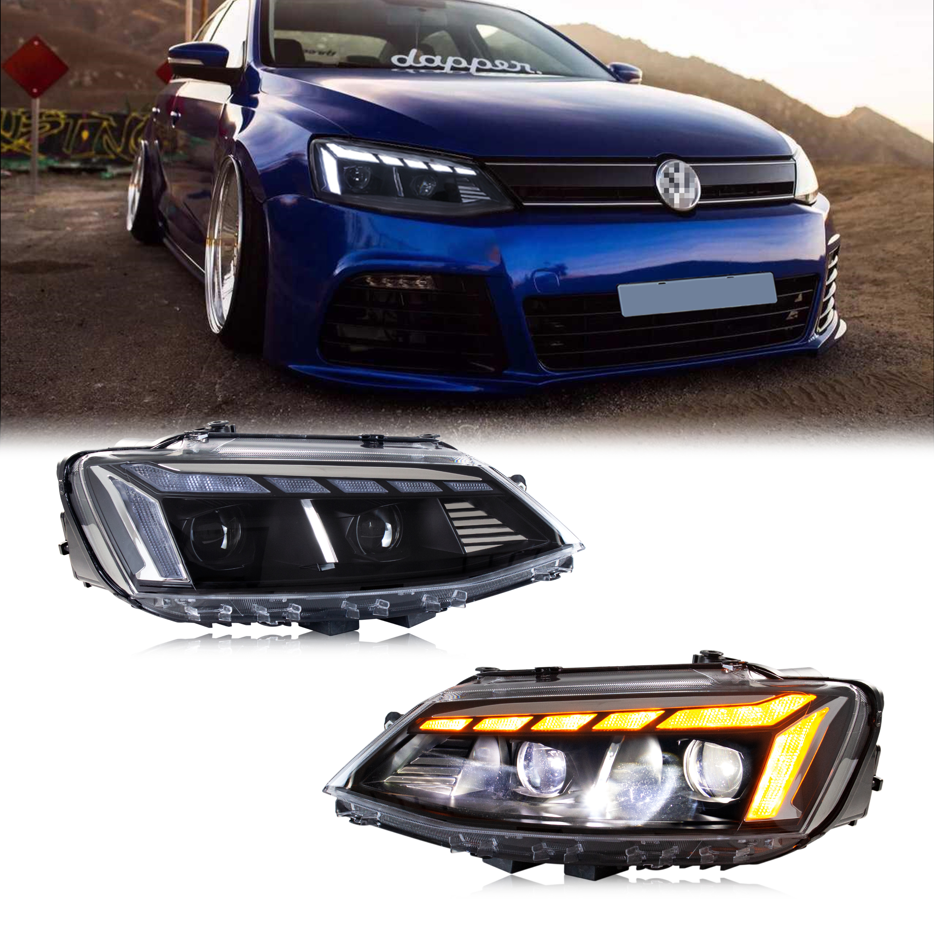LED ヘッドライト VW フォルクスワーゲン ジェッタ 2011-2018 MK6 スタートアップアニメーションシーケンシャルターンシグナルフロントランプアセンブリ