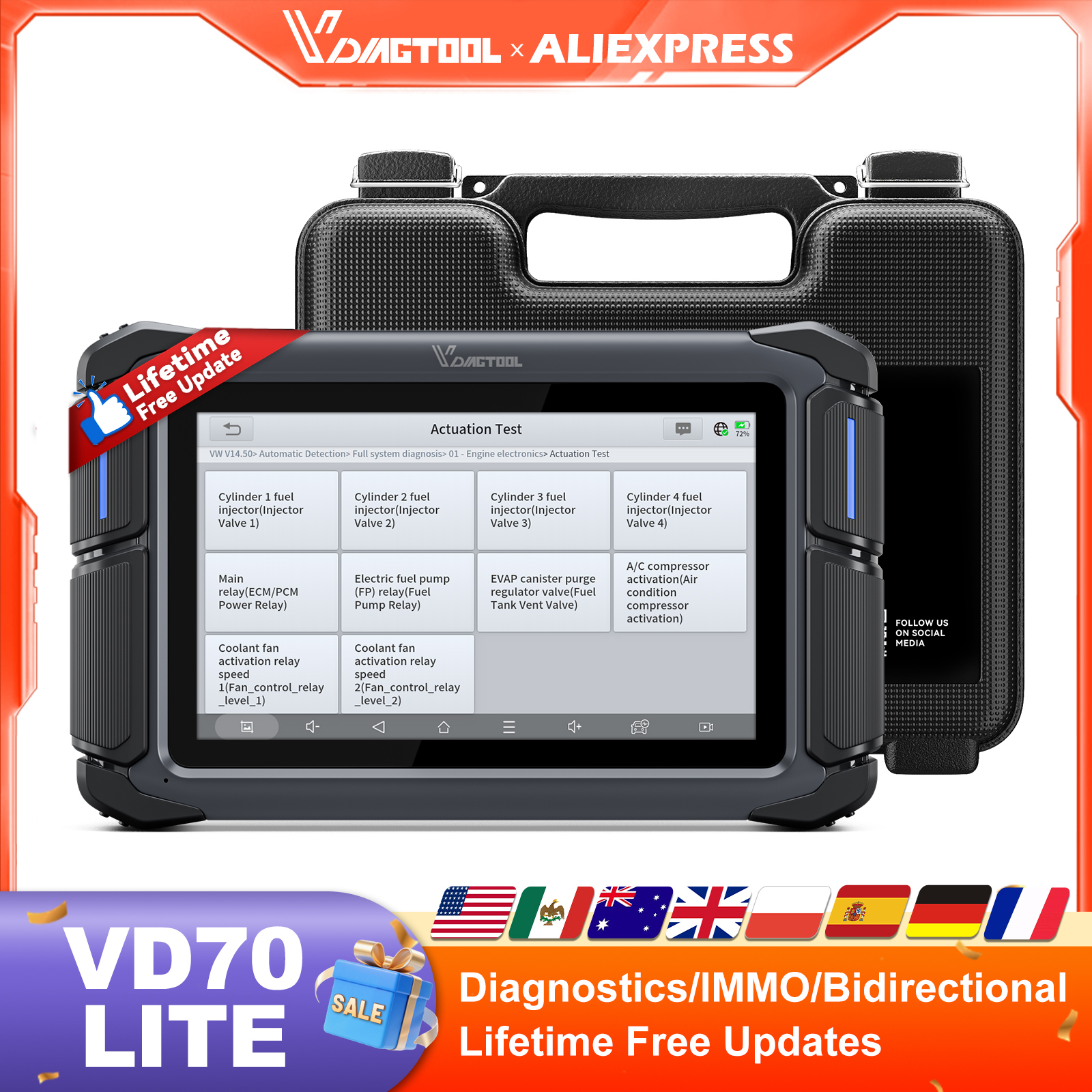 VDIAGTOOL VD70 Lite OBD2 自動車スキャナー双方向車診断キーツールプログラマー 31 リセット DOIP 無料アップデート付き