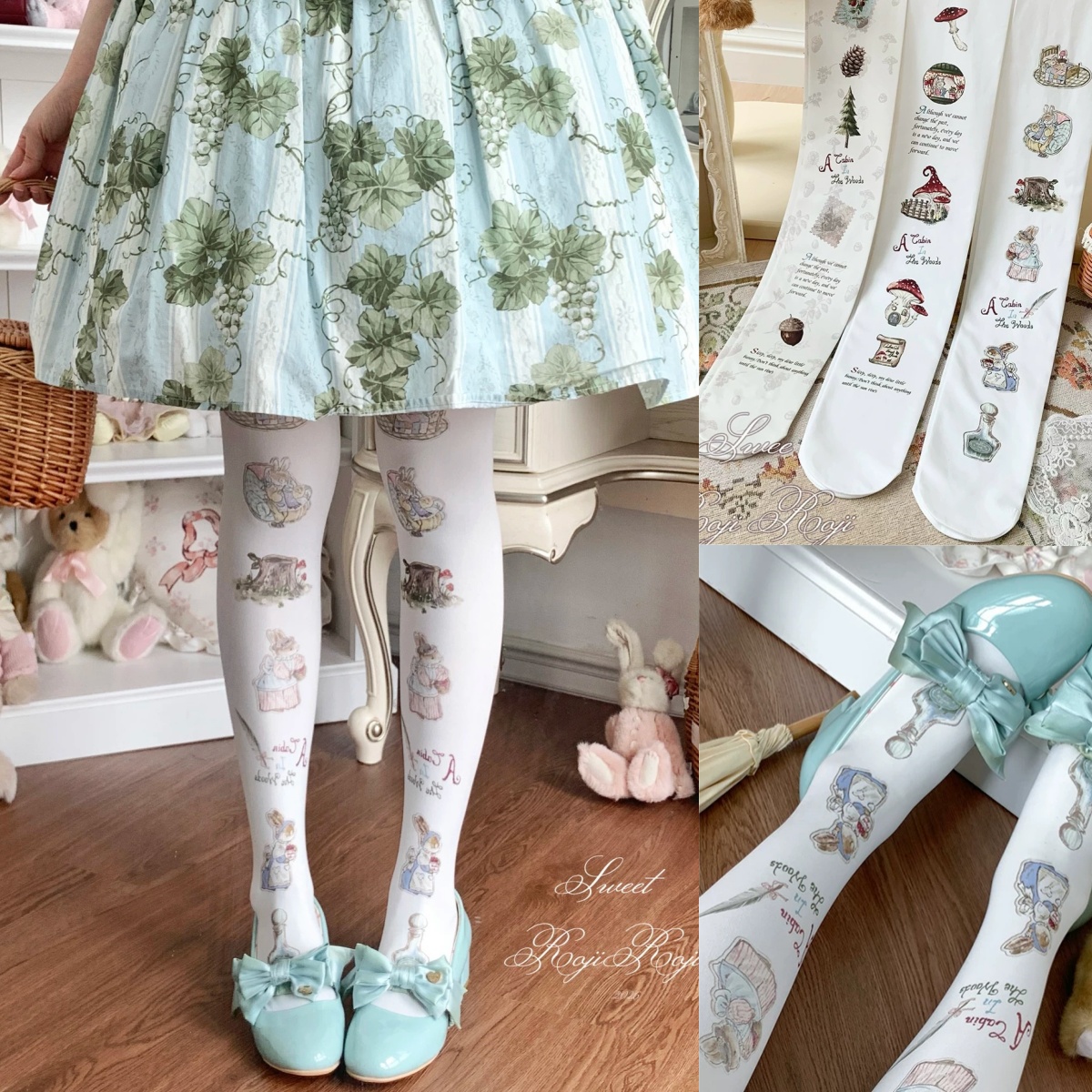 新しいヴィンテージフォレストキャビンロリータソックス女性の春の肌の美しさのベルベットプリントストッキング日本原宿 KC 甘い靴下