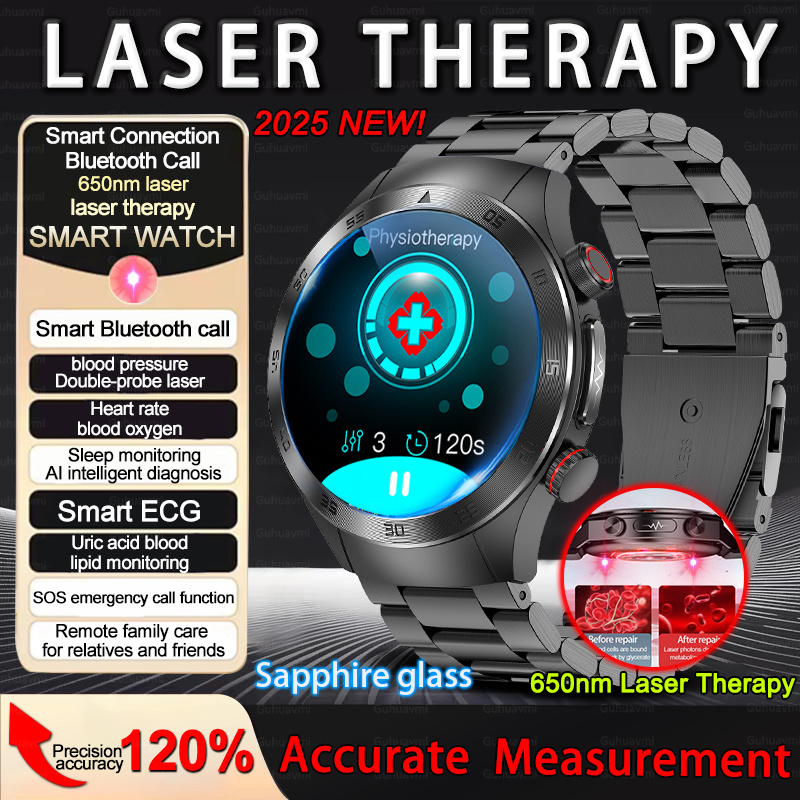 2025 新しいホット正確な健康トラッカー尿酸体脂肪スマートウォッチレーザー治療腕時計 Bluetooth 通話 ECG PPG スマートウォッチマン
