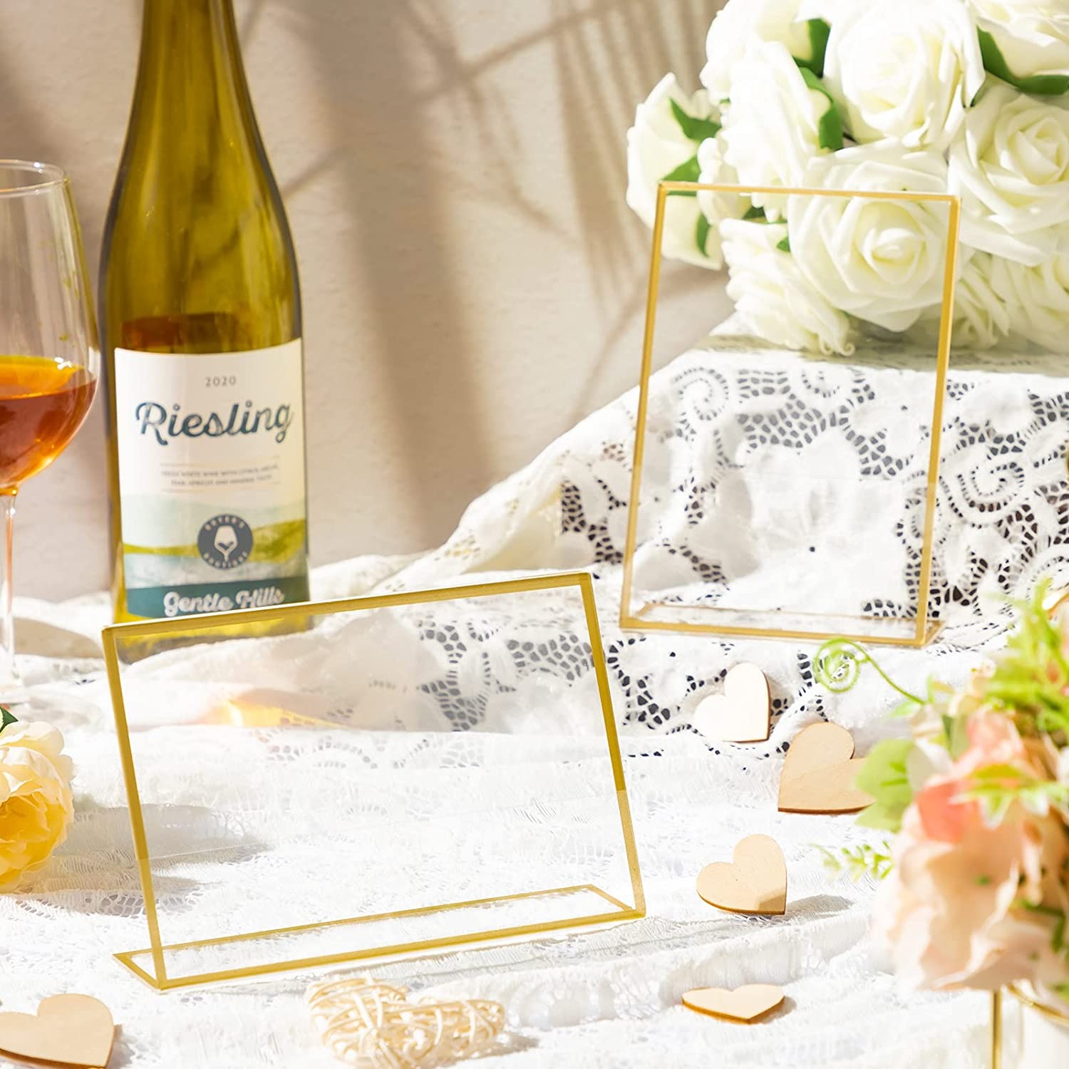 ゴールドボーダーアクリルサインホルダー額縁ディスプレイスタンドクリアペーパーホルダーテーブルメニュースタンド結婚式オフィスレストラン用