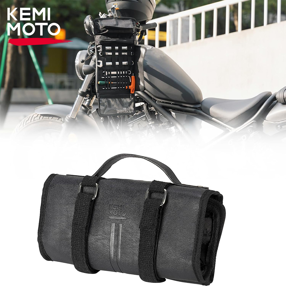 KEMIMOTO オートバイツールロールバッグ革オートバイフォークバッグレンチロールアップツールオーガナイザーポーチツール収納アクセサリーバッグ