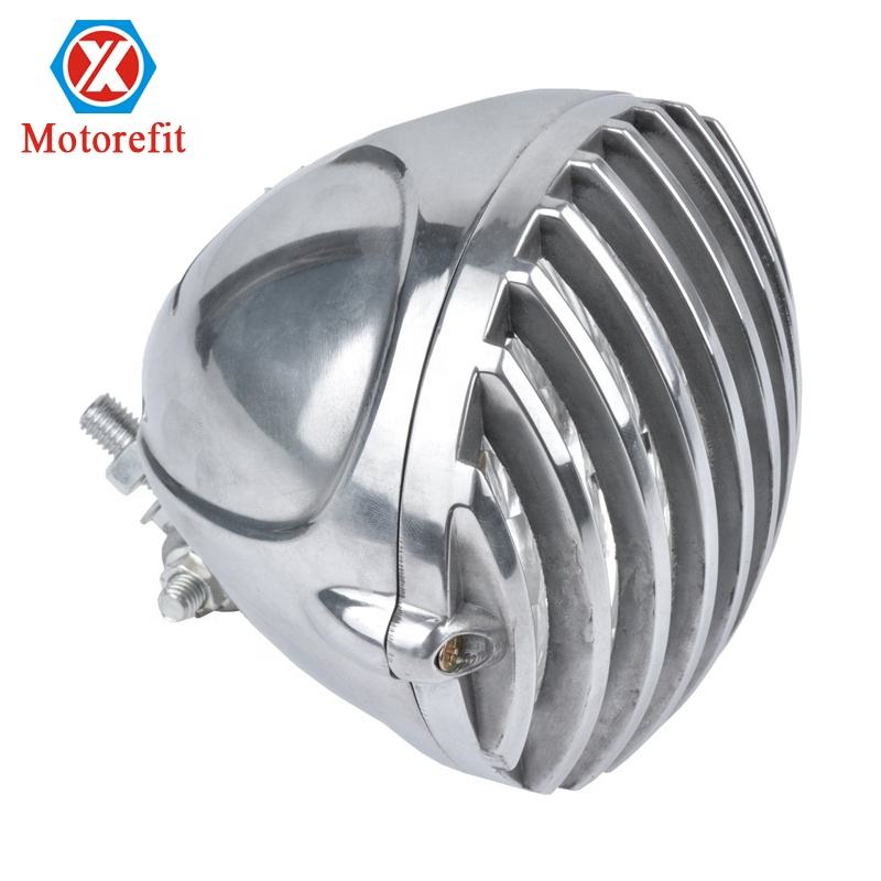 5 inch Amber Bullet Halogen Motorcycle Headlight With Grille for Bobber Cafe Racer Cruiser Vintage Style (Chrome)