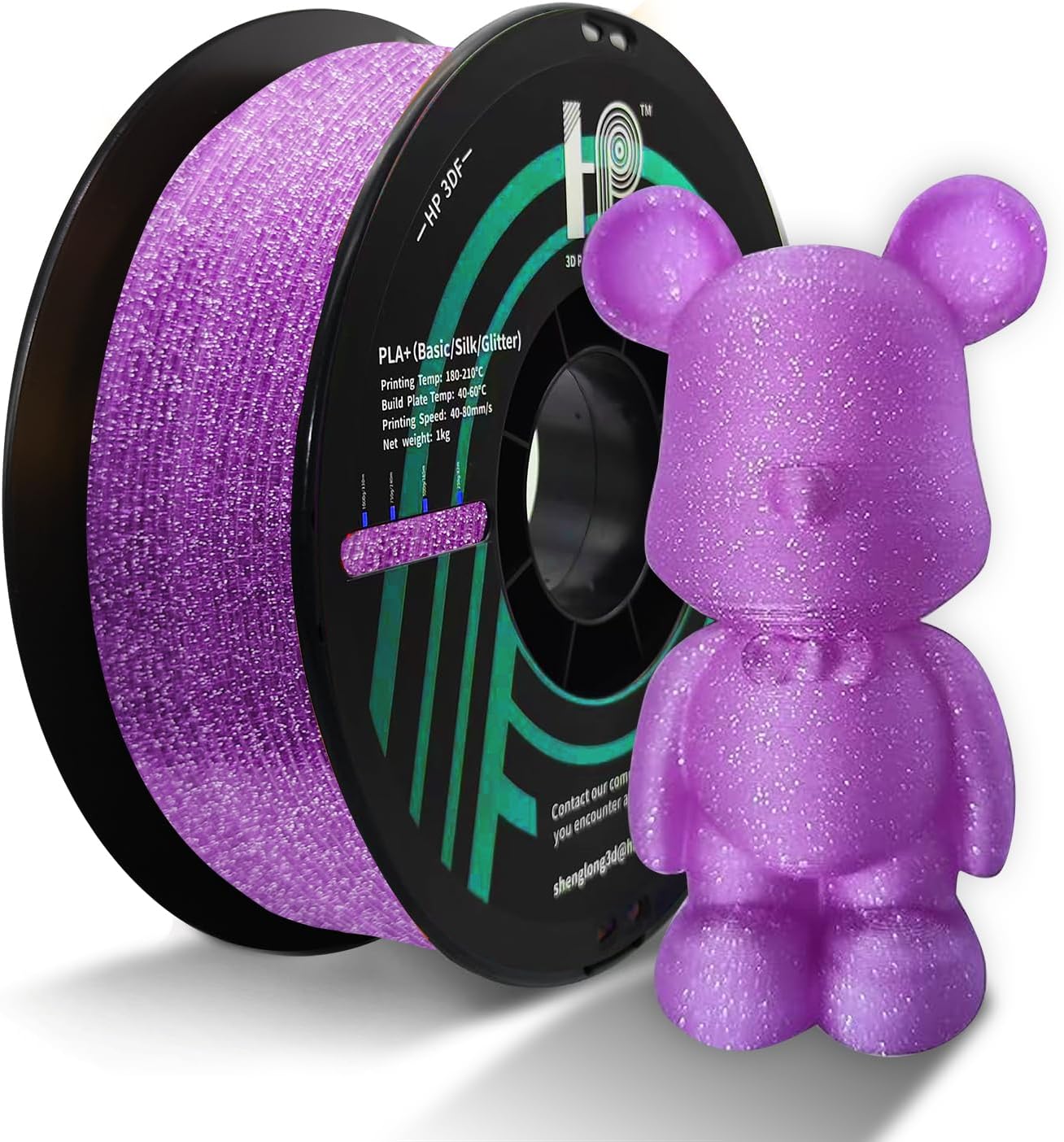 3D プリンターフィラメント、グリッター PLA フィラメント、HP3DF 1.75mm 精度 /- 0.02mm、1KG スプール (2.2 ポンド)、ほとんどの FDM プリンターに適合