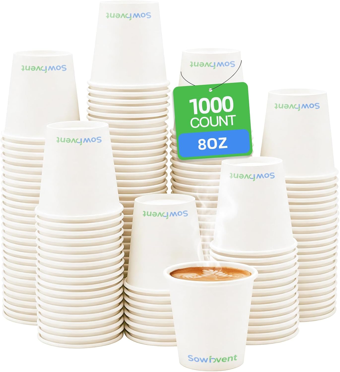 8 オンス 1000 個の使い捨て紙コップ、ホットまたはコールドドリンク用、オフィス、家庭用の小さなコーヒーカップ
