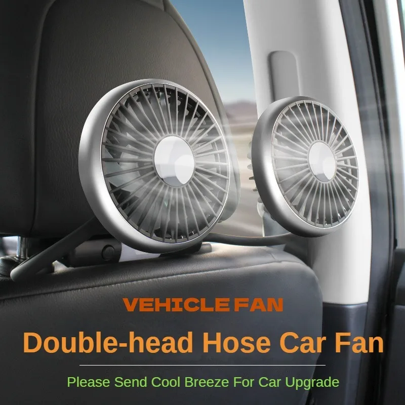 3-Speed Dual Head Car Clip Fan With Led Light 360° Rotatable Car Cooler Fan Low Noise Cooling Fans Car Electrical Appliances