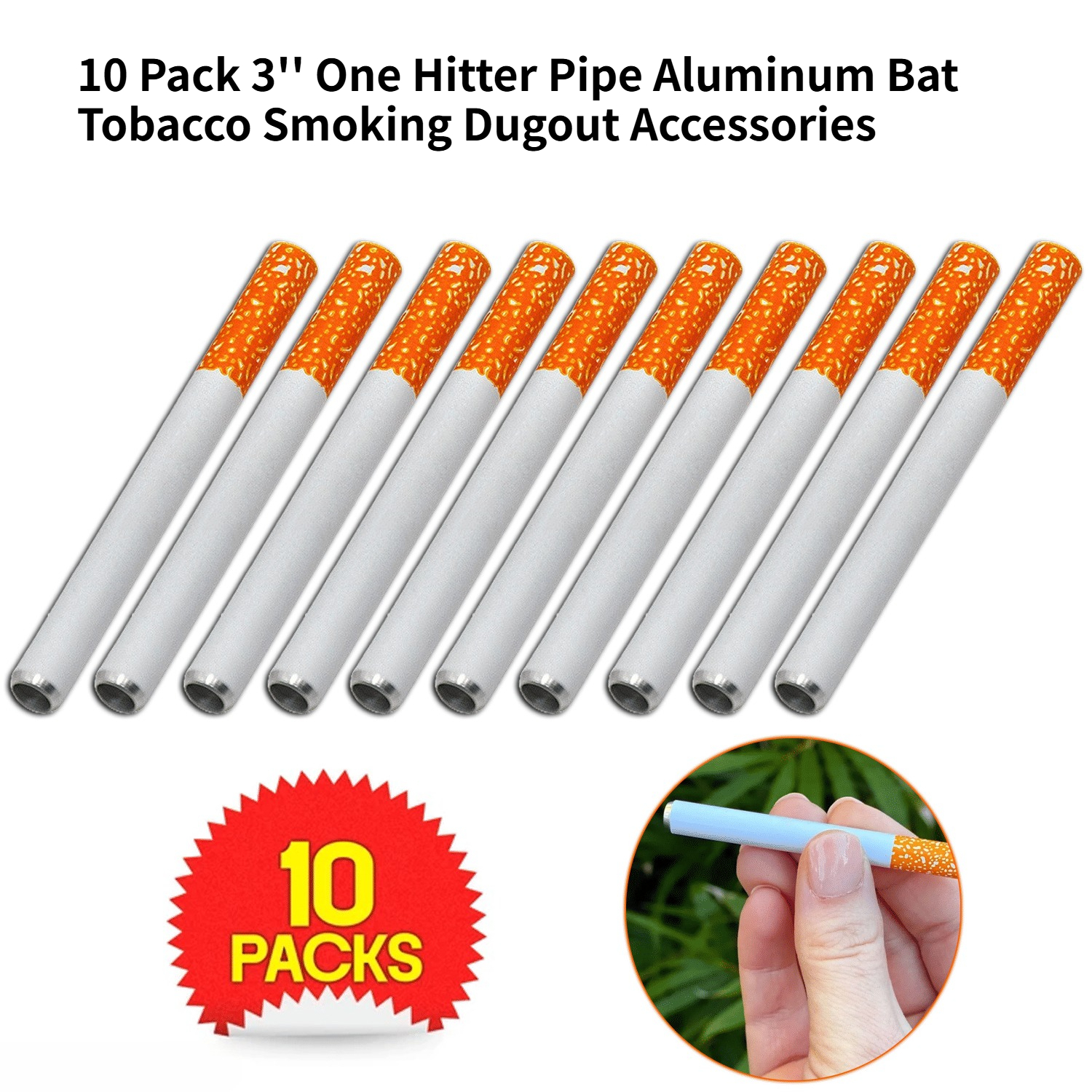 10 Pack 3'' One Hitter Pipe Aluminum Bat Tobacco Smoking Dugout Accessories - USA